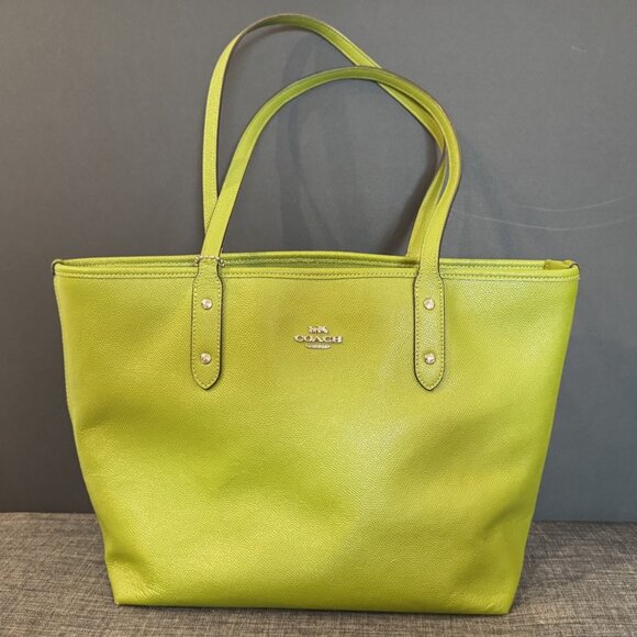 Coach Leather Tote Bag, style F58846, lime green - Picture 1 of 15